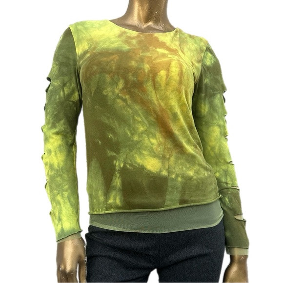 Euro Caterina Lucchi stretch cotton Tie-Dye Top Cut-Out Sleeves/mesh underlay 44 - Picture 2 of 8